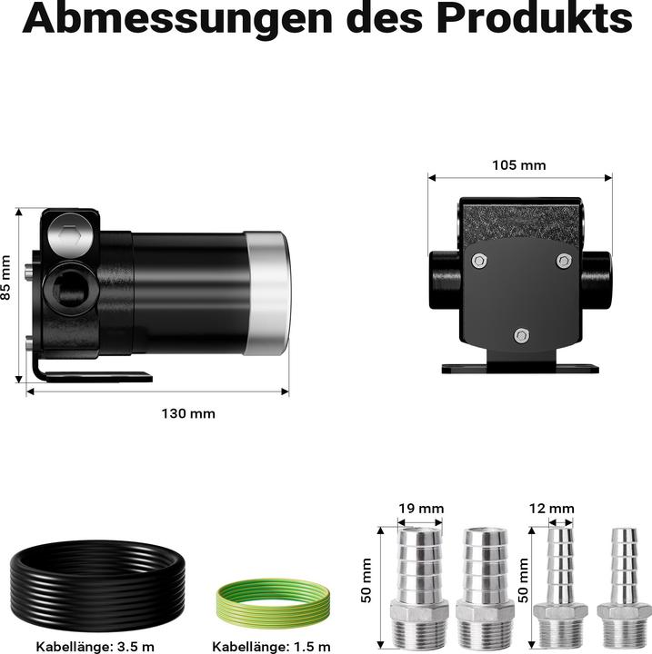 Produktbild Wiltec Transferpumpe 12V 75W Kraftstoffpumpe 14l/min Förderpumpe Diesel/Benzin