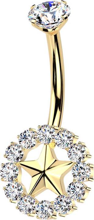 Produktbild Star Piercing Banane Innengewinde vergoldet Kristall silber gefasst und Stern Kristallkreis silber (ohne Messing, Titan G23)