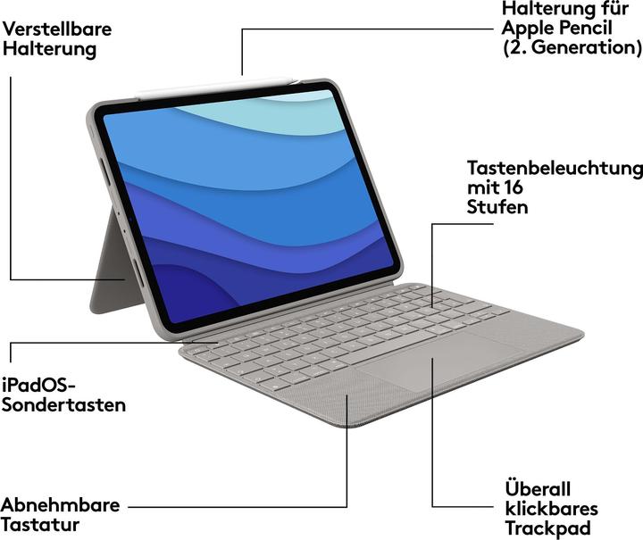 Produktbild Logitech Combo Touch (US, iPad Pro 11 2020 (2. Gen), iPad Pro 11 2022 (4. Gen), iPad Pro 11 2018 (1. Gen), iPad Pro 11 2021 (3. Gen))