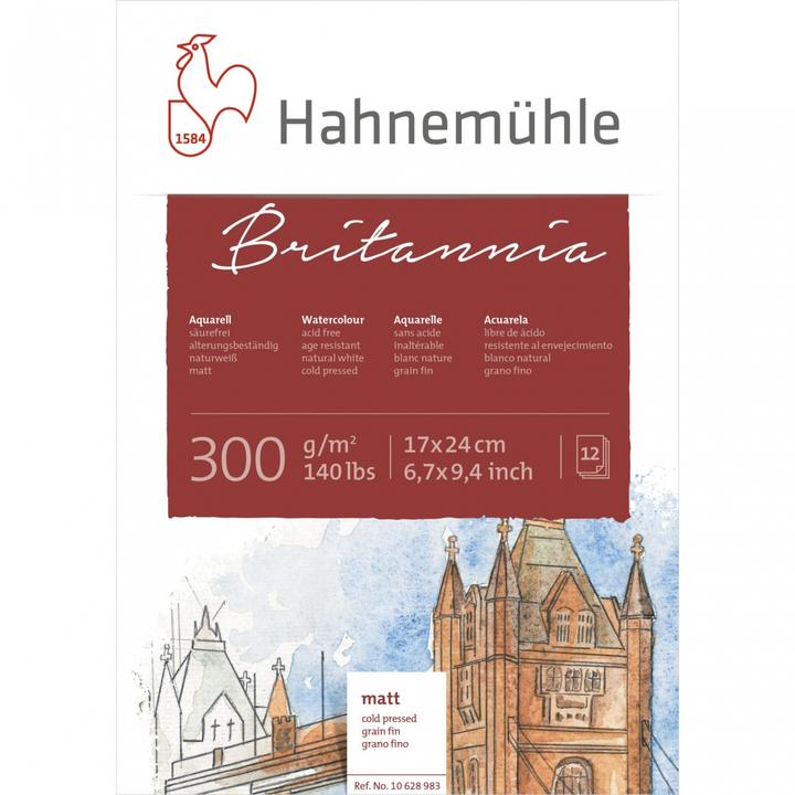Image du produit Hahnemühle Bloc d'aquarelle Britannia 17,0 x 24,0 cm (17 x 24 cm, Blanc)