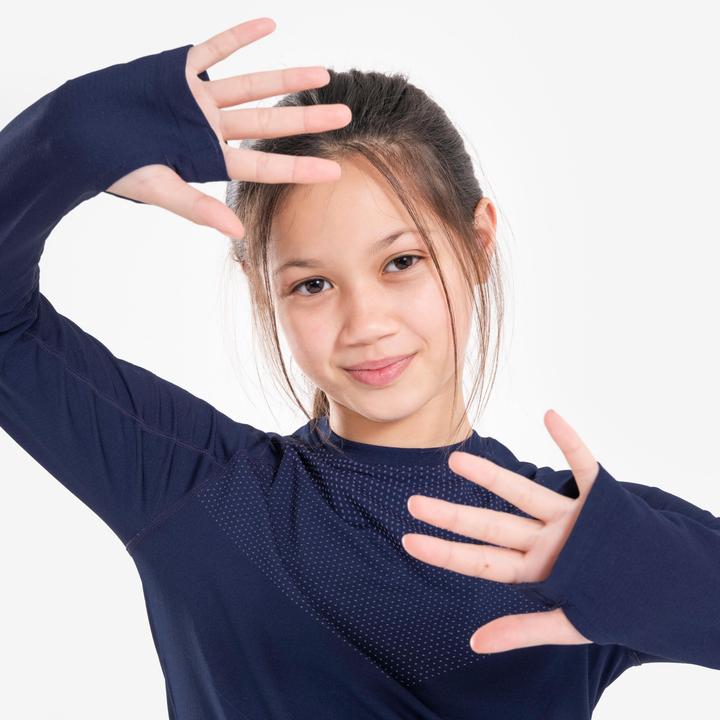 Immagine prodotto Kiprun Maglietta da corsa a maniche lunghe per bambini, traspirante - Skincare blu scuro/grigio (128)