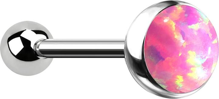 Star Piercing Micro Threadless Barbell silber mit Kugel und Halbkugel Opal pink (Titan G23, ohne Messing)