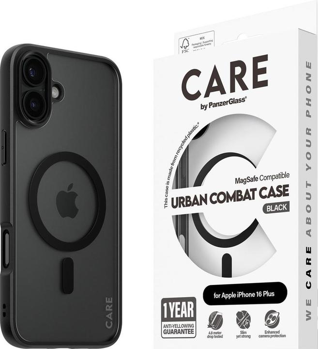 Produktbild PanzerGlass CARE by ® Flagship Case Transparent Urban Combat m. Schwarz Rahmen & MagSafe iPhone '24 6 (Apple iPhone 16 Plus)