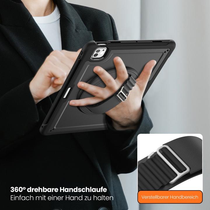 Produktbild RPD iPad Pro 11” 5. Gen. (M4, 2024) - - HEX-S FE, Rugged TPU Case mit Handstrap, schwarz (iPad Pro 11 2024 (5. Gen))