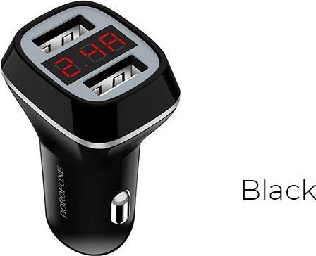 Borofone Ladegerät Autoladegerät 2x USB mit LCD-Display, schwarz