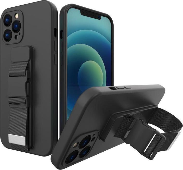 Image du produit Hurtel Rope case gel case avec une chaîne lanyard sac lanyard iPhone 13 mini noir (Apple iPhone 13 mini)