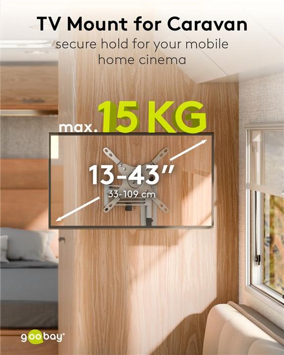 Immagine prodotto Goobay Supporto da parete per TV Caravan FULLMOTION M, argento (Muro, 43", 15 kg)