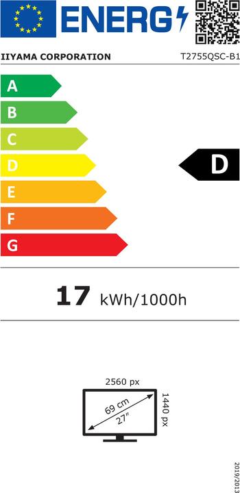 Energy Label iiyama 27" IPS Bonded PCAP 10P Touch, MPP2.0 (a (2560 x 1440 pixels, 27")