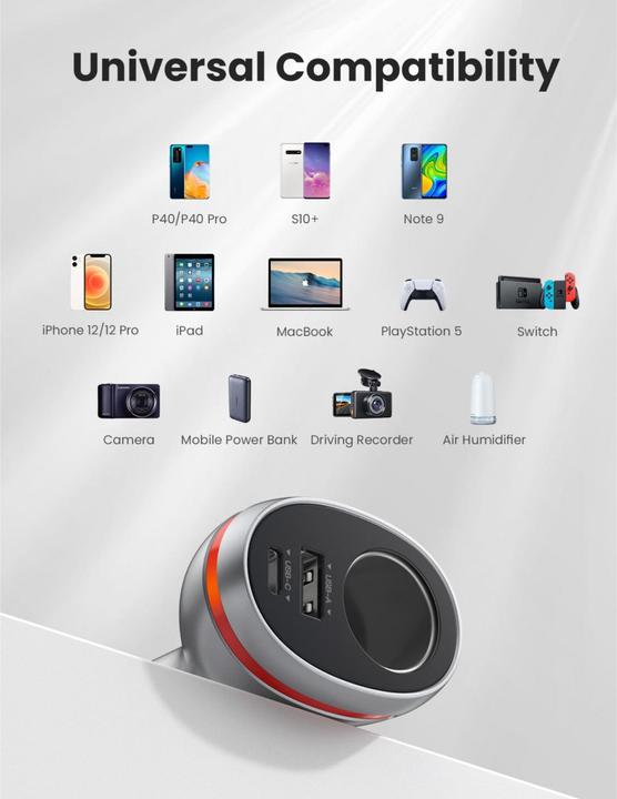 Actual product image Ugreen CD204 Car charger with 12V cigarette lighter socket