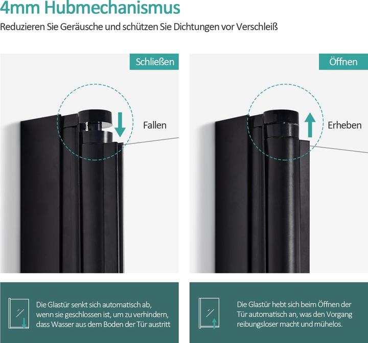 Produktbild Emke Duschwand für Badewanne 110x140cm Glas-Duschwand, 2-teilig Faltbar, Leicht zu Reinigen, Schwarz (110 cm, 110 cm, 140 cm)