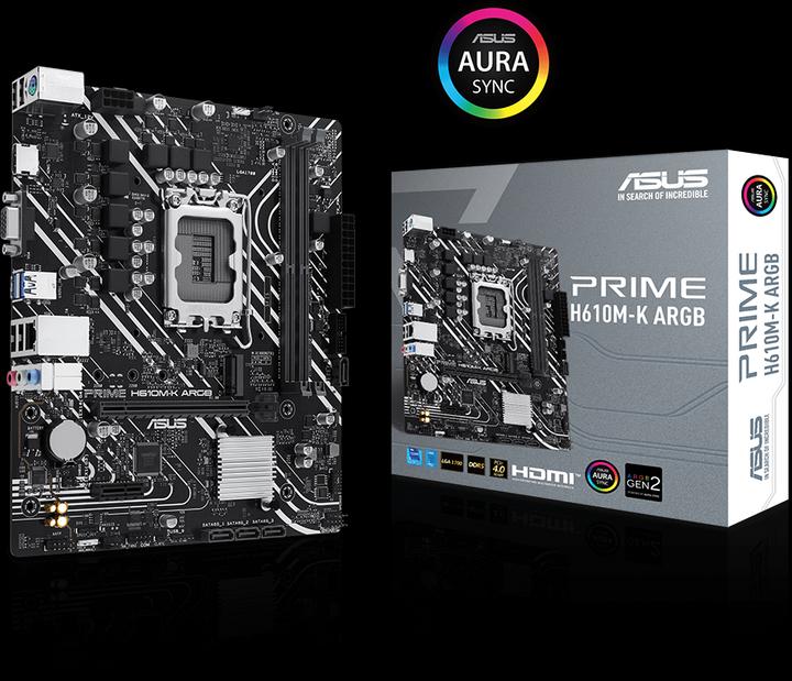 Actual product image ASUS MB PRIME -K ARGB Intel,1700,DDR5,mATX (LGA 1700, Intel H610, mATX)