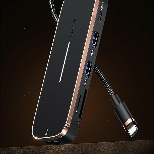 Actual product image Usams Adapter HUB 3xUSB + USB-C + HDMI czarnyblack SJ578HUB01 US-SJ578 (USB-C, 5 Ports)