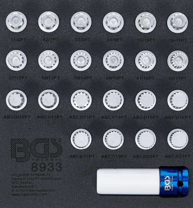 Immagine prodotto BGS Modulo per carrelli portautensili 1/6: set di utensili per bulloni di sicurezza per VAG 23 pz.