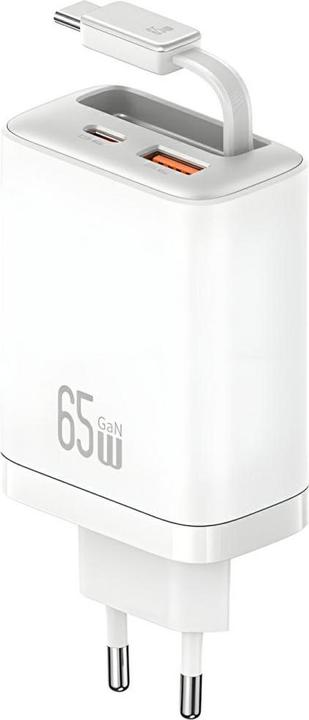 Usams CC299 65W Fast Charger With Retractable Type-C Cable (EU) - Xiang Series White (65 W)