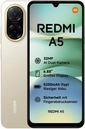 Actual product image Xiaomi Redmi A5 4G (128 GB, Sandy Gold, 6.88", Dual SIM, 32 Mpx, 4G)