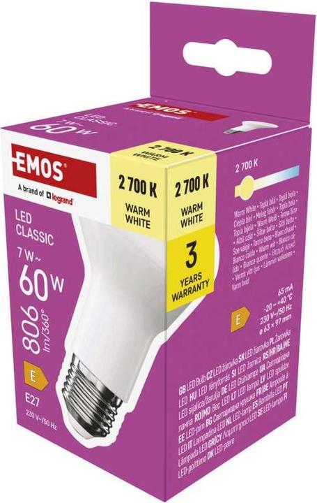 Image du produit Emos Lampe LED Classic R63 / E27 / 7 W (60 W) / 806 lm / Blanc chaud (E27, 7 W, 806 lm, 1 x, E)