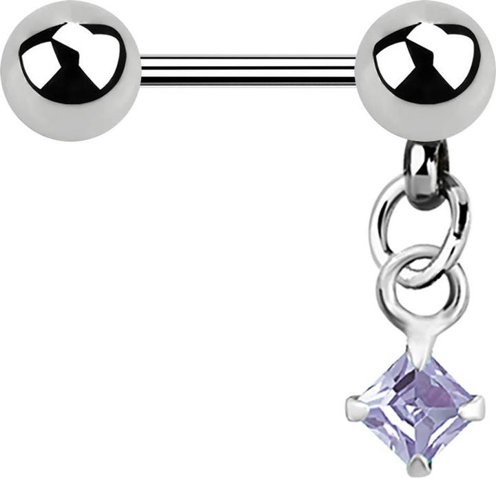 Image du produit Star Piercing Micro Barbell silber mit Kugel und Anhänger Quadrat Kristall lavendel (Acier chirurgical 316L, sans laiton)