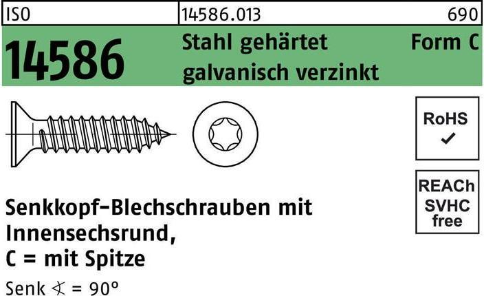 Actual product image Countersunk head tapping screw ISO 14586 w.hexagon socket/tip 4.8x 80 -C steel hardened (250 Screws per piece)
