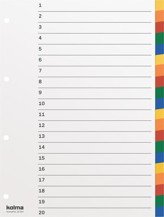 Actual product image Kolma Index A4 strong blank 20-piece coloured