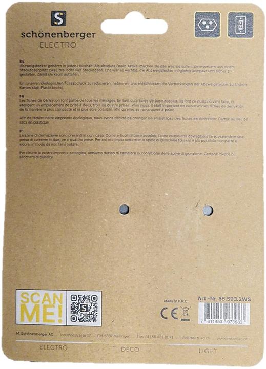 Image du produit Schönenberger Fiche de dérivation 2x T13 avec interrupteur (Type 13, 2 x)