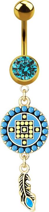 Immagine prodotto Star Piercing Banana placcata oro con pendente Aztec Tribal rotondo (Ottone, Acciaio chirurgico 316L)