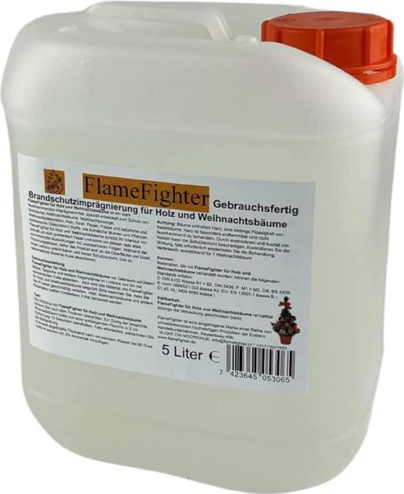 Image du produit FlameFighter 5 litres de produit ignifuge pour le bois, le papier et les sapins de Noël.