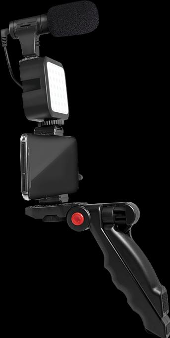 Produktbild LogiLink Vlogger Kit mit LED-Licht, Mikrofon + Stativ, für 4,77" Smartphones