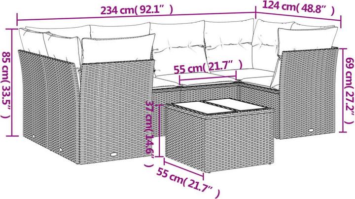 Produktbild VidaXL Gartenmöbel Sofa Garnitur Lounge Sitzgruppe 7-tlg. Braun Poly Rattan