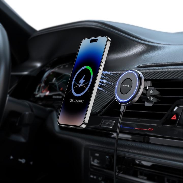Immagine prodotto Swissten Magnetic Car Holder Airhold with Wireless Charger 15w / 7,5w (Magsafe Compatible)