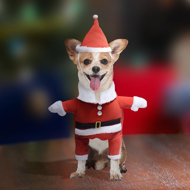 Produktbild Alopini Winter Haustier Weihnachten Santa Anzug mit Hut, warme Onesie Jacke Hund Welpe, S (S, Hundemantel)