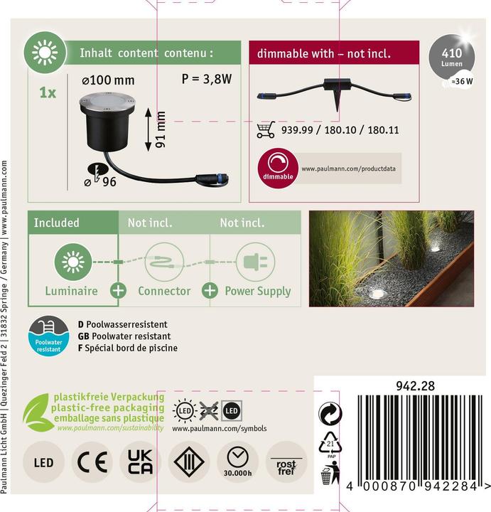 Immagine prodotto Paulmann Luce da incasso a pavimento Plug & Shine (450 lm, IP65)