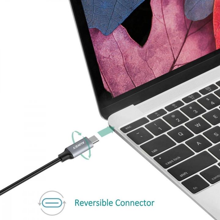Actual product image Aukey CB-CD6 Quick Charge USB C - USB C nailoninis kabelis | 2m | 3A | 60W PD | 20V (2 m, USB 3.1, USB 2.0, USB 1.1, USB 3.2 Gen 1, USB 3.2 Gen 2x2, 60 W)