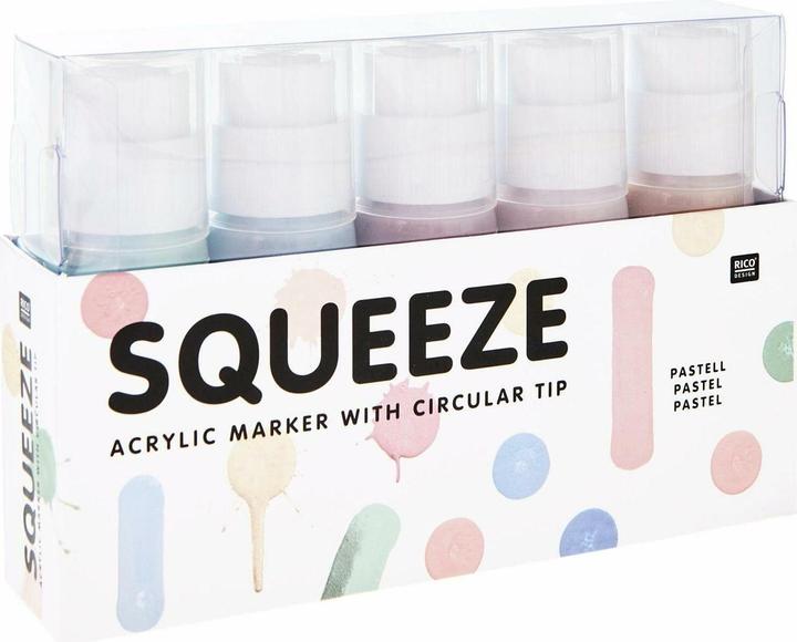Produktbild Rico Design Rico Squeeze Marker, 5 x 60 ml Pastell (Türkis, hellrosa, Rosa, Altrosa, Blau, 5 x)