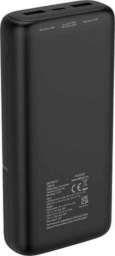 Productafbeelding Deltaco Powerbank met snelladen, 3 poorten, 2x USB-A 18W, 1x USB-C PD 20W, 20.000 mAh zwart (20000 mAh, 20 W)