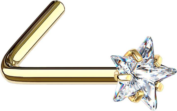 Image du produit Star Piercing Nasenstecker gewinkelt vergoldet Kristallstern silber gefasst (sans laiton, Acier chirurgical 316L)