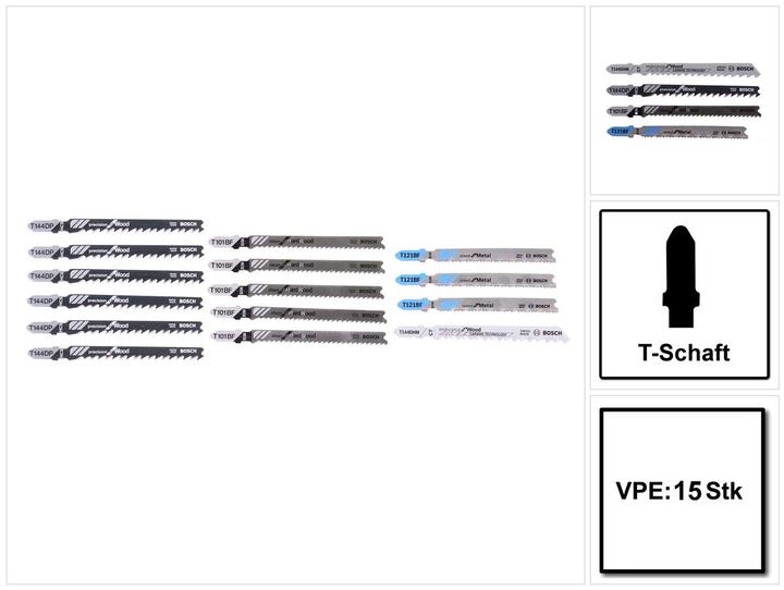 Actual product image Bosch Professional Zubehör 15-piece jigsaw blade set for wood and metal, T-shaft