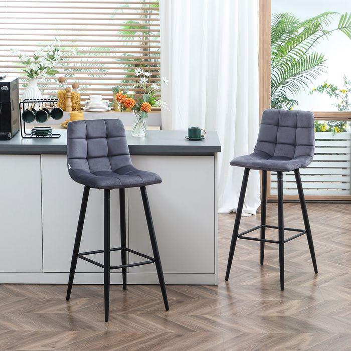 Produktbild Swisshandel24 2er-Set Barhocker mit Lehne Küchenstuhl Barstuhl Tresenhocker-Set mit Stahlbeinen Grau