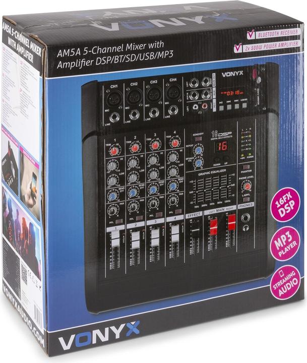 Image du produit Vonyx AM5A Mélangeur de puissance (Studio et mixeur live)