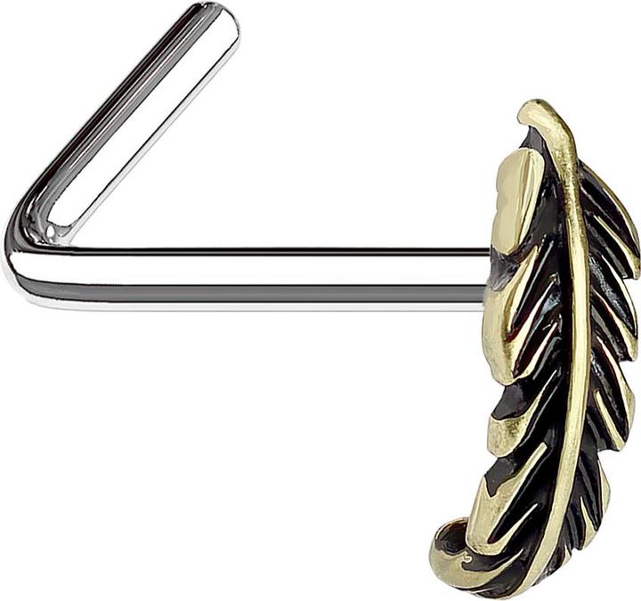 Image du produit Star Piercing Nasenstecker gewinkelt vergoldet Blatt (Acier chirurgical 316L)