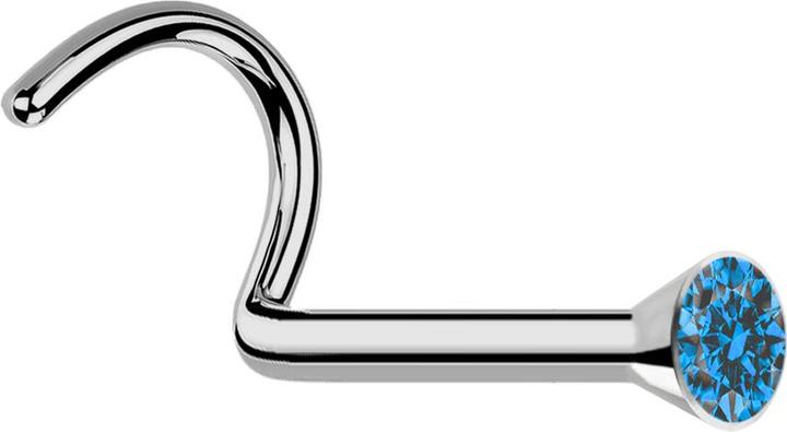 Star Piercing Nasenstecker gebogen silber mit Kristall hellblau (Titan G23, ohne Messing)