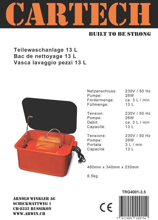 Immagine prodotto CarTech Lavapezzi TRG4001-3,5 13 litri (Metallo)