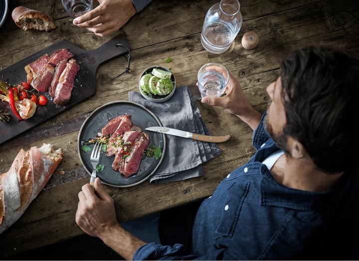 Produktbild WMF Steakbesteck Set Steakmesser 6 Personen Ranch 12tlg Spezialklingenstahl Eichenholz (12 Stück, Besteck Set)
