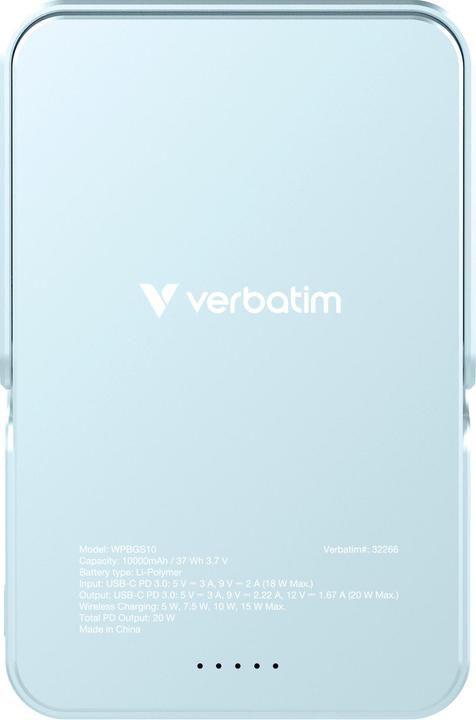 Produktbild Verbatim Charge ‘n’ Go Power Bank with Stand Magnetic Wireless 10000mAh - Blue (10000 mAh, 20 W, 37 Wh)