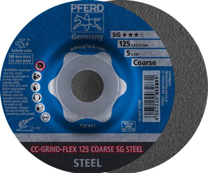 Produktbild Pferd CC-GRIND-FLEX Schleifscheibe 125x22,23 mm COARSE Leistungslinie SG STEEL für Stahl (Coarse)