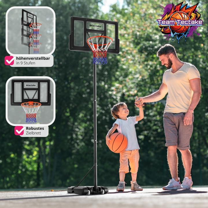 Produktbild tectake Basketballkorb Dirk, Korbhöhe 234 - 302 cm, mit Ball & Pumpe