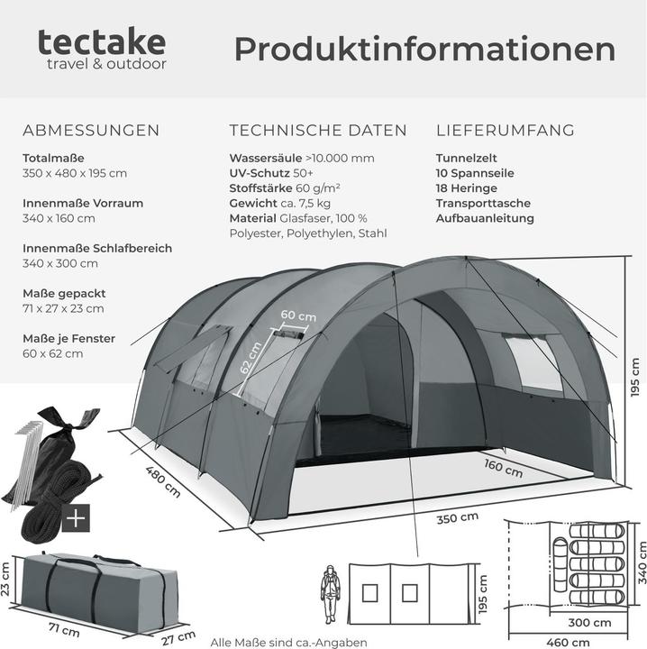 Actual product image tectake Roskilde (Tunnel tent, 7.50 kg, 6 persons)