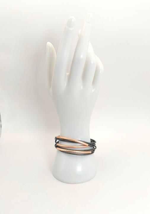 Image du produit Signé Signè bracelet avec fermeture magnétique cuir gris foncé éléments doré rose No.13 (19.40 cm, Métal, Laiton, sans plomb, Sans cadmium, Sans nickel)