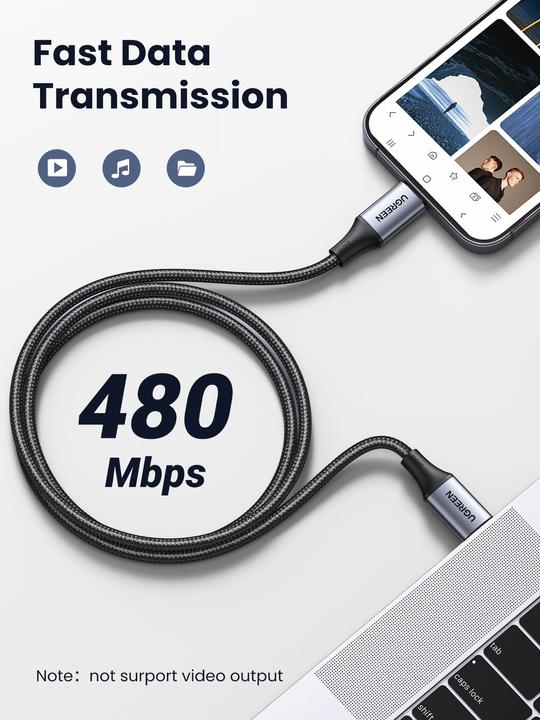 Productafbeelding Ugreen USB-C naar USB-C USB4 kabel, 240W, 2m (zwart) (2 m, USB 2.0)