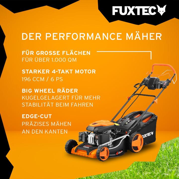 Actual product image Fuxtec Petrol lawn mower with electric starter zipgo® (Rechargeable battery operated)