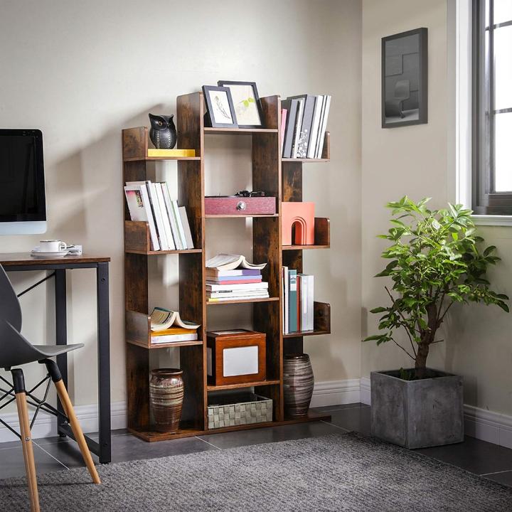 Actual product image Songmics 13 Storage Shelves Bookshelf Particleboard, Rustic Brown (86 x 25 x 140 cm)
